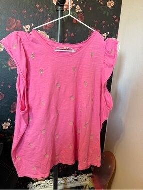 Boden Pink Pineapple Embroidered Tank